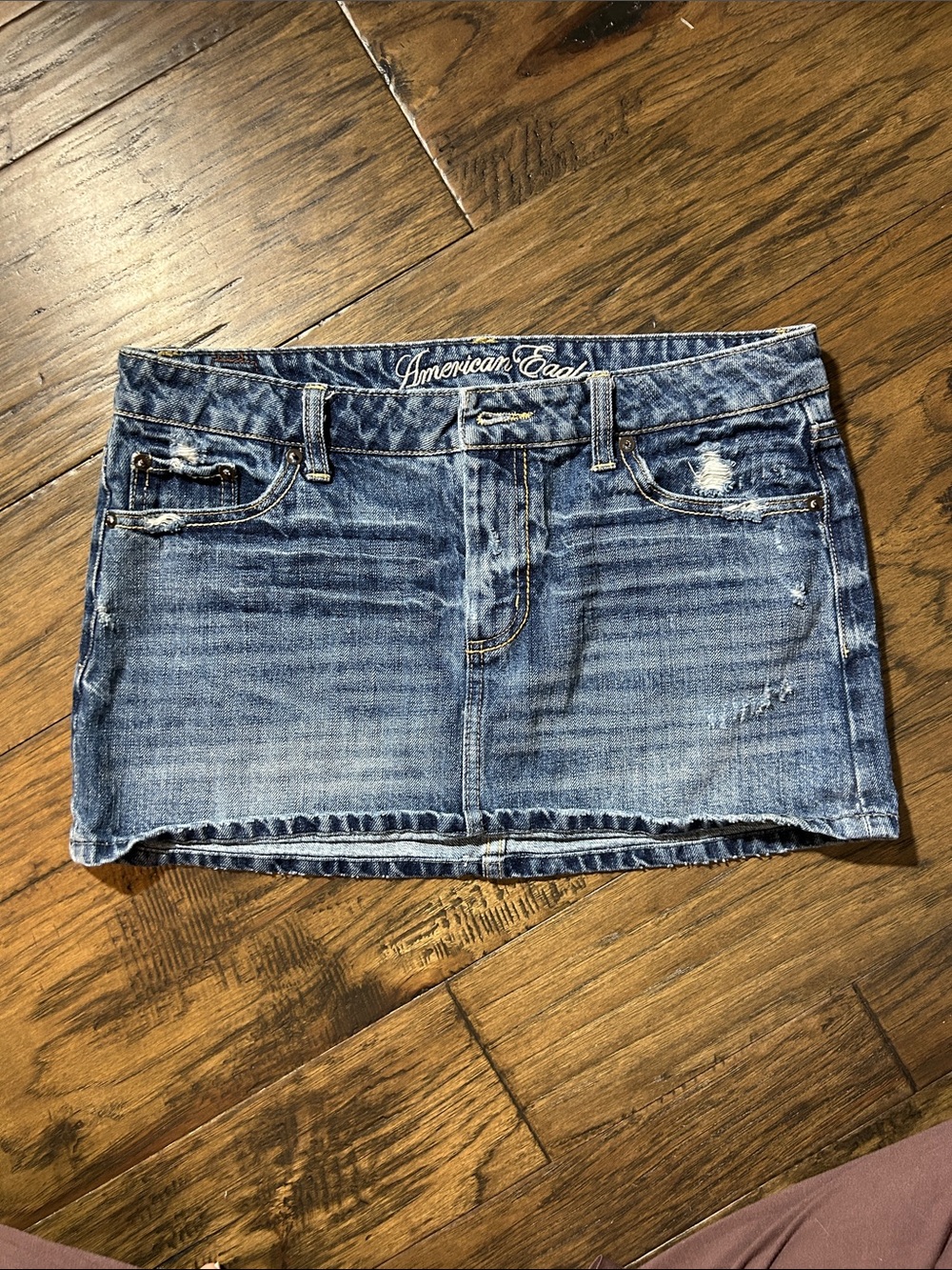 American Eagle Outfitters Distressed Denim Mini Skirt - Medium Blue